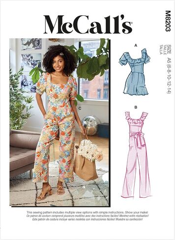 McCall's Misses' Romper and Jumpsuit Sewing Pattern Kit, Code M8203, Sizes 6-8-10-12-14, Multicolor in Saudi Arabia
