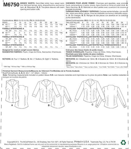 McCall's Pattern Company M6750 Misses' Shirts Sewing Template, Size F5 (16-18-20-22-24) in Saudi Arabia