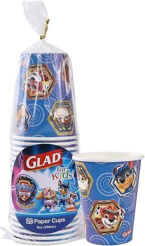 Glad for Kids PAW Patrol Shields Design 9oz Paper Cups | Paper Cups, Kids Snack Cups | Kid-Friendly, Small Sized Paper Cups for Everyday Use, 9oz Paper Cups 20 Ct in Saudi Arabia