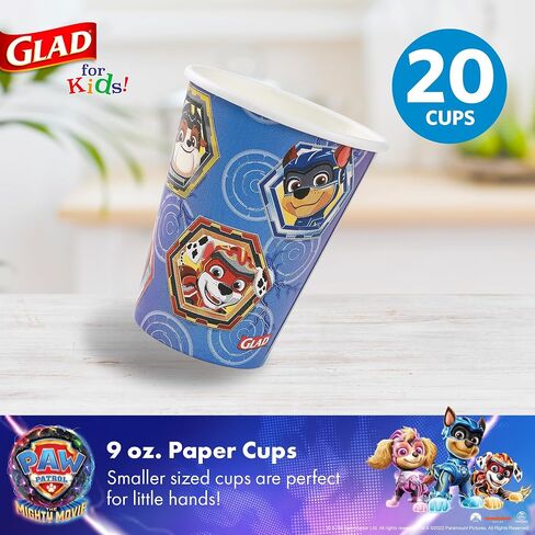 Glad for Kids PAW Patrol Shields Design 9oz Paper Cups | Paper Cups, Kids Snack Cups | Kid-Friendly, Small Sized Paper Cups for Everyday Use, 9oz Paper Cups 20 Ct in Saudi Arabia