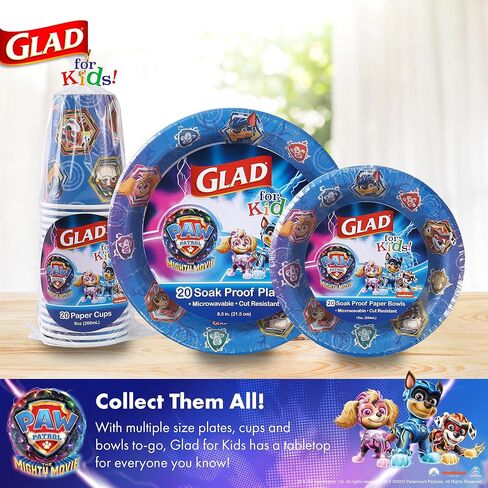 Glad for Kids PAW Patrol Shields Design 9oz Paper Cups | Paper Cups, Kids Snack Cups | Kid-Friendly, Small Sized Paper Cups for Everyday Use, 9oz Paper Cups 20 Ct in Saudi Arabia