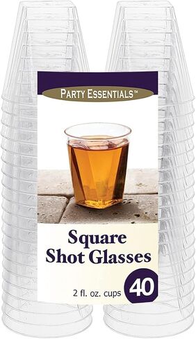 Party Essentials Hard Plastic 2 oz. Square Shot Glasses/ Wine Tasting Cups, Clear, 40 Count in Saudi Arabia