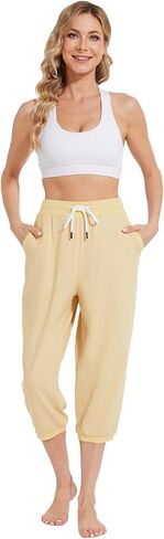 Capri Pants for Women High Waist Joggers Workout Yoga Pants Sweatpants with Drawstring in Saudi Arabia
