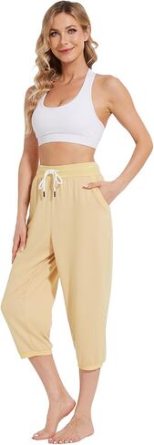 Capri Pants for Women High Waist Joggers Workout Yoga Pants Sweatpants with Drawstring in Saudi Arabia