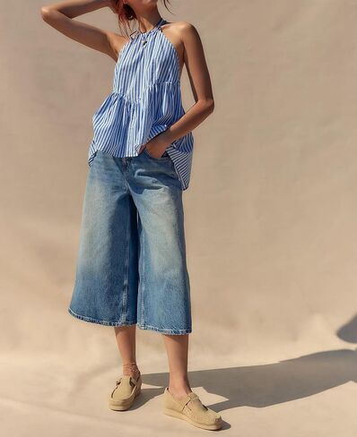 Women Halter Peplum Tank Top Y2k Striped Backless Sleeveless Babydoll Shirt Cute Ruffle Hem Flowy Cami Top in Saudi Arabia