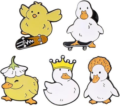 5 قطعة بروش بطة لطيف ، دبوس المينا الحيوان الجميل Kawaii سكيت أوزة بطة الدجاج بروش لحقيبة الظهر قبعة الملحقات in Saudi Arabia