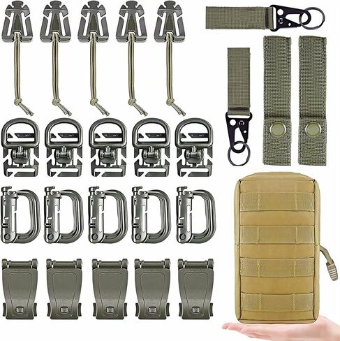 مجموعة إكسسوارات Molle مكونة من 25 مرفقًا لحقيبة الظهر Molle، مجموعة إكسسوارات Molle لحقيبة ظهر تكتيكية بحزام حزام 1 بوصة، مشبك تروس قفل Grimloc على شكل حرف D، سلاسل مرنة على شبكة الإنترنت in Kuwait