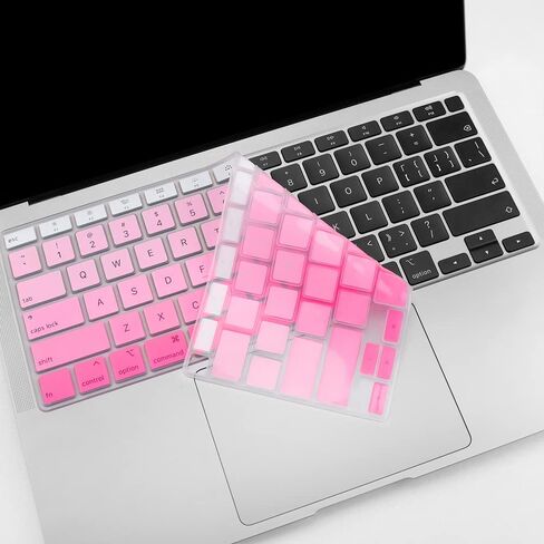 Silicone Keyboard Cover for Macbook Air 13 Inch 2022 2021 2020 Release A2179 A2337 M1 Chip with Touch Id Waterproof Magic Keyboard Cover Protector Skin,MacBook Air Accessories,Us Version,Ombre Pink in Saudi Arabia