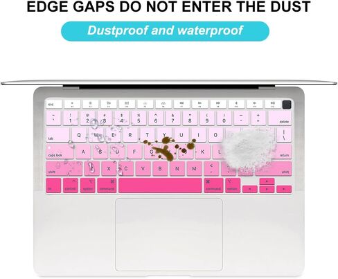 Silicone Keyboard Cover for Macbook Air 13 Inch 2022 2021 2020 Release A2179 A2337 M1 Chip with Touch Id Waterproof Magic Keyboard Cover Protector Skin,MacBook Air Accessories,Us Version,Ombre Pink in Saudi Arabia