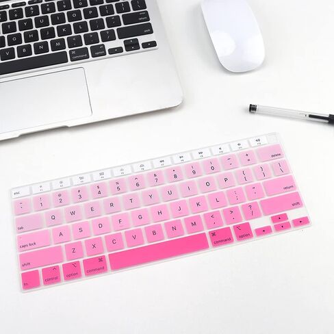 Silicone Keyboard Cover for Macbook Air 13 Inch 2022 2021 2020 Release A2179 A2337 M1 Chip with Touch Id Waterproof Magic Keyboard Cover Protector Skin,MacBook Air Accessories,Us Version,Ombre Pink in Saudi Arabia