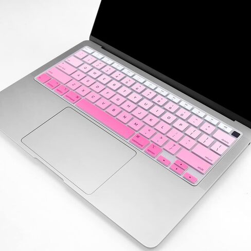 Silicone Keyboard Cover for Macbook Air 13 Inch 2022 2021 2020 Release A2179 A2337 M1 Chip with Touch Id Waterproof Magic Keyboard Cover Protector Skin,MacBook Air Accessories,Us Version,Ombre Pink in Saudi Arabia