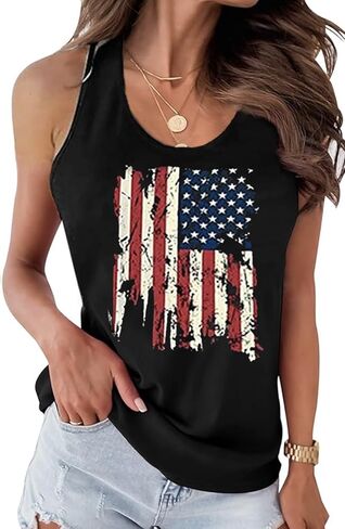 العلم الأمريكي تانك القمم النساء القمصان عادية أكمام 4th من يوليو قميص بلايز سترة Racerback يوم الذكرى القمم in Kuwait