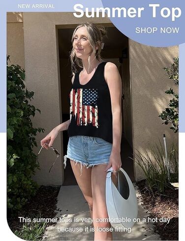 العلم الأمريكي تانك القمم النساء القمصان عادية أكمام 4th من يوليو قميص بلايز سترة Racerback يوم الذكرى القمم in Kuwait