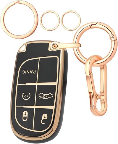 LEERLY Key Fob Cover for Jeep Accessories, Key Case with Key Chain Compatible with Jeep 2020 2021 Gladiator JT Sahara JLU 2018-2021 Jeep Wrangler JL JLU Rubicon Smart Key 4 Buttons black in Saudi Arabia
