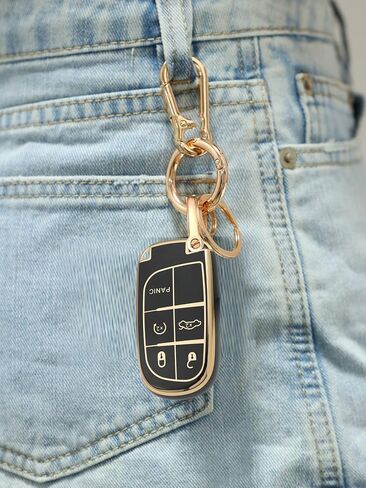 LEERLY Key Fob Cover for Jeep Accessories, Key Case with Key Chain Compatible with Jeep 2020 2021 Gladiator JT Sahara JLU 2018-2021 Jeep Wrangler JL JLU Rubicon Smart Key 4 Buttons black in Saudi Arabia
