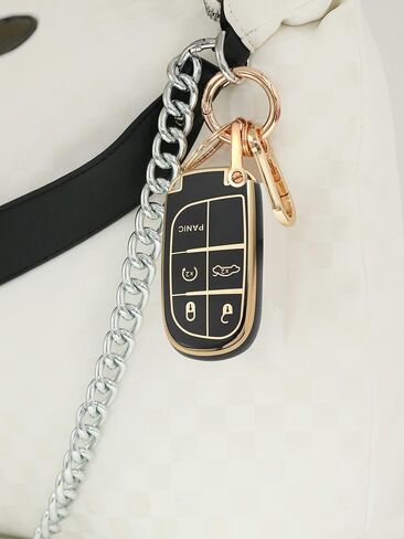 LEERLY Key Fob Cover for Jeep Accessories, Key Case with Key Chain Compatible with Jeep 2020 2021 Gladiator JT Sahara JLU 2018-2021 Jeep Wrangler JL JLU Rubicon Smart Key 4 Buttons black in Saudi Arabia