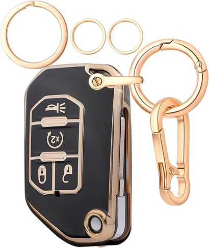 LEERLY Key Fob Cover for Jeep Accessories, Key Case with Key Chain Compatible with Jeep 2020 2021 Gladiator JT Sahara JLU 2018-2021 Jeep Wrangler JL JLU Rubicon Smart Key 4 Buttons black in Saudi Arabia
