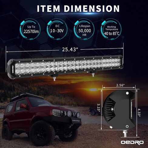 OEDRO شريط إضاءة LED 26 بوصة 320 وات 22570LM مع عدسة عيون السمكة المتقدمة 10D، شريط إضاءة كومبو بقعة الفيضانات مع تسخير الأسلاك IP68 ضوء العمل على الطرق الوعرة ضوء القيادة مناسب لسيارة بيك اب جيب SUV 4X4 ATV UTE in Saudi Arabia