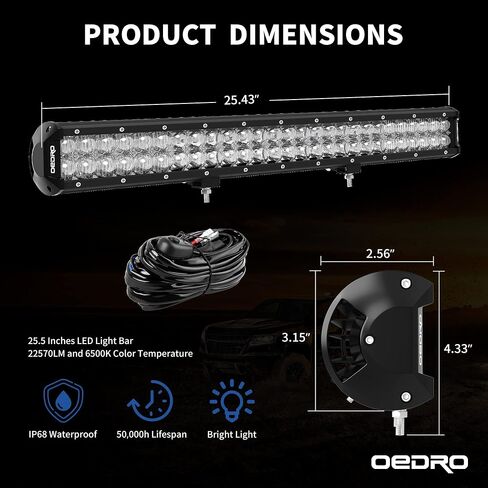 OEDRO شريط إضاءة LED 26 بوصة 320 وات 22570LM مع عدسة عيون السمكة المتقدمة 10D، شريط إضاءة كومبو بقعة الفيضانات مع تسخير الأسلاك IP68 ضوء العمل على الطرق الوعرة ضوء القيادة مناسب لسيارة بيك اب جيب SUV 4X4 ATV UTE in Saudi Arabia