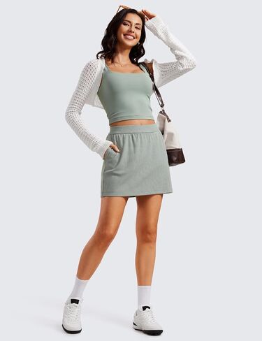 CRZ YOGA Comfy Ribbed Casual Skirts for Women A Line Sweat Lounge Work Athletic Skorts with Shorts Pockets in Saudi Arabia