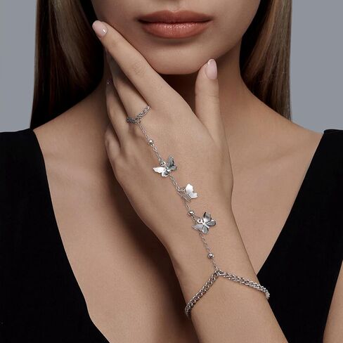 Gold Dainty Pearl Butterfly Hand Chain Ring Bracelet for Woman in Saudi Arabia