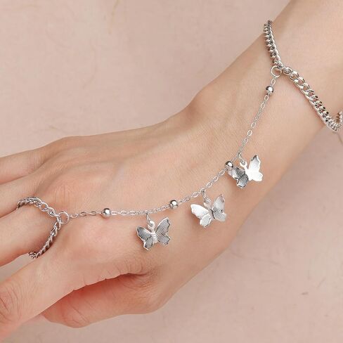 Gold Dainty Pearl Butterfly Hand Chain Ring Bracelet for Woman in Saudi Arabia