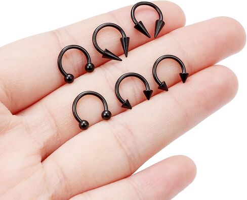 6Pcs Septum Rings 16G Surgical Steel Snake Bite Jewelry Long Spike Horseshoe Lip Rings Smiley Piercing Jewelry for Women Men 8mm 10mm in Saudi Arabia