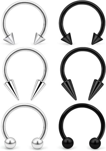 6Pcs Septum Rings 16G Surgical Steel Snake Bite Jewelry Long Spike Horseshoe Lip Rings Smiley Piercing Jewelry for Women Men 8mm 10mm in Saudi Arabia