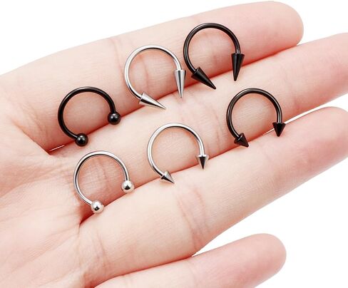 6Pcs Septum Rings 16G Surgical Steel Snake Bite Jewelry Long Spike Horseshoe Lip Rings Smiley Piercing Jewelry for Women Men 8mm 10mm in Saudi Arabia