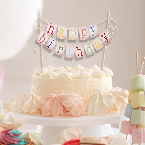 Happy Birthday Cake Toppers, Personalized Happy Birthday Cake Decorations Garland Handmade Rainbow Theme 1st Birthday Cake Banner Photo Prop Birthday Party Supplies for Boy Girls Baby Shower in Saudi Arabia