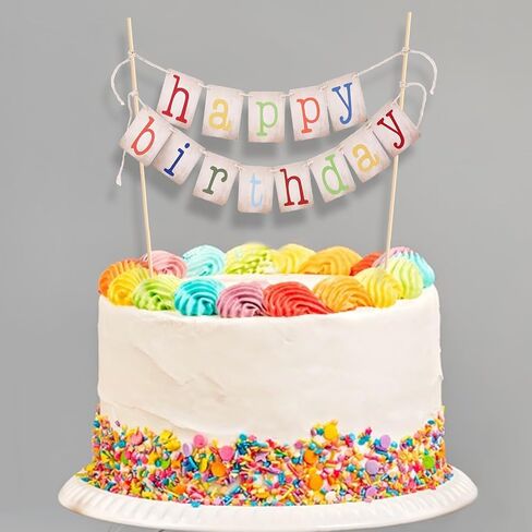 Happy Birthday Cake Toppers, Personalized Happy Birthday Cake Decorations Garland Handmade Rainbow Theme 1st Birthday Cake Banner Photo Prop Birthday Party Supplies for Boy Girls Baby Shower in Saudi Arabia