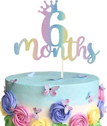 6 Months Birthday Cake Topper, Colorful Glitter 1/2 Birthday Half Birthday Baby Shower Party Decor,Kid's Half Year Old Birthday Theme Party Decoration in Saudi Arabia