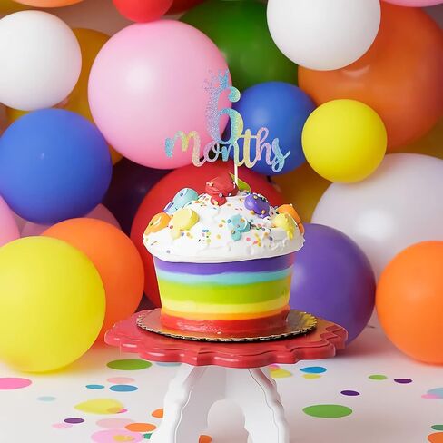 6 Months Birthday Cake Topper, Colorful Glitter 1/2 Birthday Half Birthday Baby Shower Party Decor,Kid's Half Year Old Birthday Theme Party Decoration in Saudi Arabia