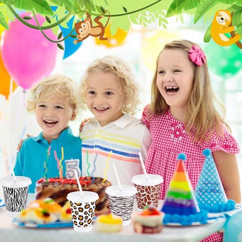 12 Pcs Safari Party Cups Plastic Jungle Party Supplies 16 oz Animal Cups with Lids and Straws Reusable Cups Plastic Cups for Animal Party Summer Birthday Party Favor in Saudi Arabia