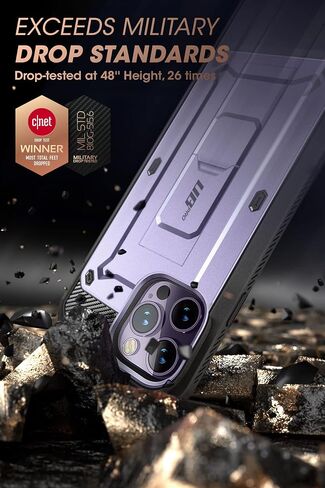 حافظة SupCase Unicorn Beetle Pro لهاتف iPhone 14 Pro Max 6.7 بوصة، مع واقي شاشة مدمج ومسند ومشبك حزام وحافظة متينة شديدة التحمل (أسود) in Kuwait