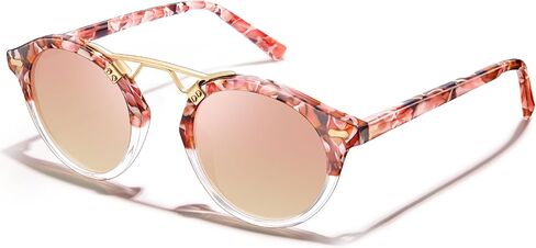 CARFIA Small Acetate Pink Mirrored Polarized Sunglasses for Women UV Protection, Double Bridge Eyewear Metal Brow Sunnies in Saudi Arabia