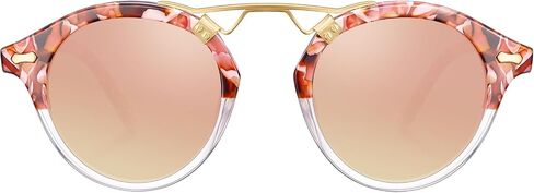 CARFIA Small Acetate Pink Mirrored Polarized Sunglasses for Women UV Protection, Double Bridge Eyewear Metal Brow Sunnies in Saudi Arabia