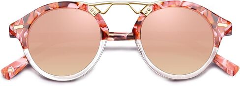 CARFIA Small Acetate Pink Mirrored Polarized Sunglasses for Women UV Protection, Double Bridge Eyewear Metal Brow Sunnies in Saudi Arabia