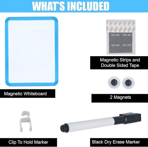 لوح مسح جاف مغناطيسي لخزانة المدرسة، مقاس 8.5 بوصة × 11 بوصة، مؤطر باللون الأسود مع قلم تحديد ومغناطيسين - سبورة بيضاء صغيرة للمدرسة، المنزل، المكتب، السفر in Kuwait