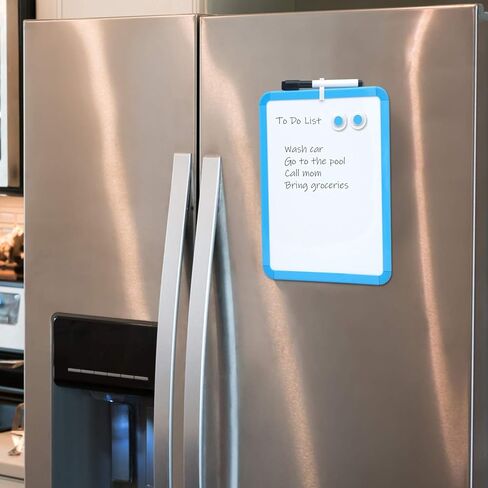 لوح مسح جاف مغناطيسي لخزانة المدرسة، مقاس 8.5 بوصة × 11 بوصة، مؤطر باللون الأسود مع قلم تحديد ومغناطيسين - سبورة بيضاء صغيرة للمدرسة، المنزل، المكتب، السفر in Kuwait