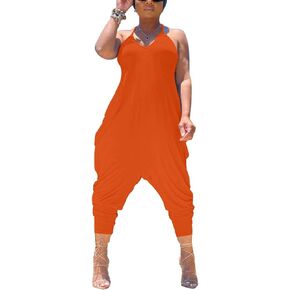 Women's Summer Slouchy Jumpsuits Spaghetti Strap Scoop Neck Racerback Harem Capris One Piece Outfit in Kuwait