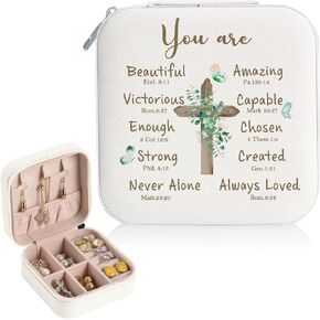 Kasuwow Christian Gifts for Women Faith, Christian Gifts, Christian Bible Verse Jewelry Box, Birthday Inspiration Religious Spiritual Catholic Gift for Women Scripture Travel Jewelry Case