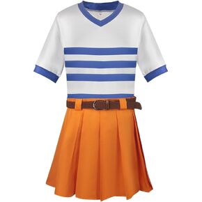 EMERY Nami Dress Cosplay Costumes Girls Nami Live Action T-Shirt Pleated Skirt with Belt Halloween Set