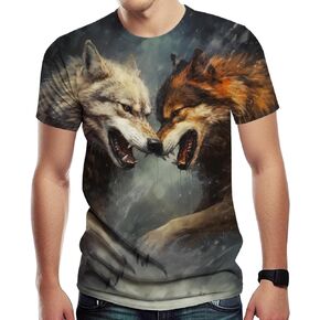 Girren Men's Muscle Fitness Short Sleeve Wolf Printed Personalized Sweatshirt Fashionable T-Shirt