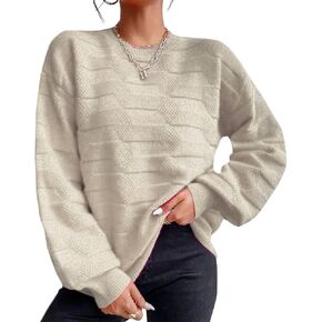 AEJENNIO Women Crewneck Long Sleeve Sweater Floral Printed Knitted Pullover Sweaters Y2K Graphic Knitwear