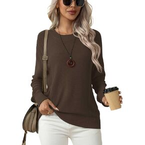 بلوفر Jouica نسائي خريفي ناعم برقبة مستديرة وأكمام طويلة مجوفة ومتماسكة in Kuwait