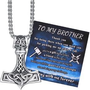 hisatan Thor Hammer Nordic Viking قلادة قلادة للرجال النساء، Mjolnir Thors Hammer سلتيك قلادة الفولاذ المقاوم للصدأ خمر سلسلة مجوهرات هدية للأب الابن الزوج صديقها الأخ حفيد الجد in Kuwait
