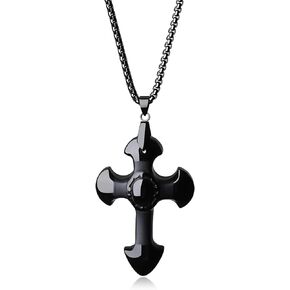 COAI Religious Jewelry Obsidian Stone Cross Pendant Necklace