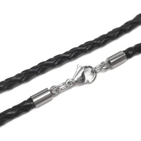 Loralyn Designs 3mm Men's Black Braided Leather Necklace Cord with Stainless Steel Lobster Clasp (16-30 Inch)