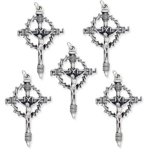 Pack of 5 - Large Jesus Crown of Thorns and Nails Crucifix Rosary Part - 2 1/4" Italian Silver Oxidized Finish Cross for Rosary Making or Large Crucifix Necklace Pendant for Catholic Men, Military, Soldiers, Bikers, and More! in Saudi Arabia